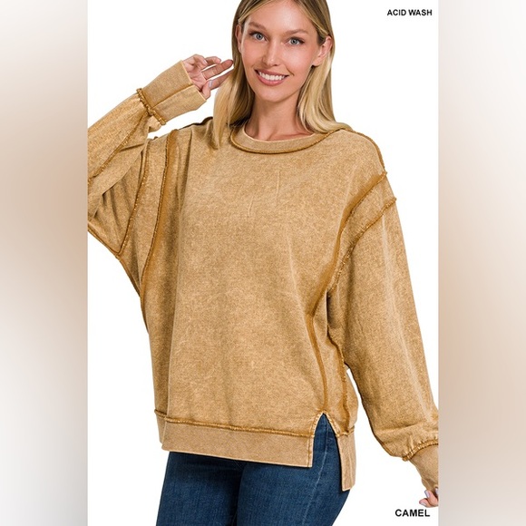 Zenana Exposed Seam Striped Oversized Sweater main image 1